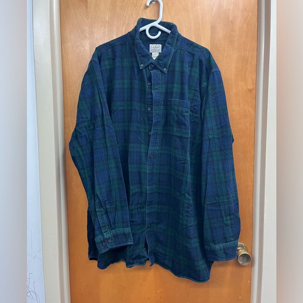 L.L. Bean Traditional Fit Cotton Flannel in Blue and Green plaid